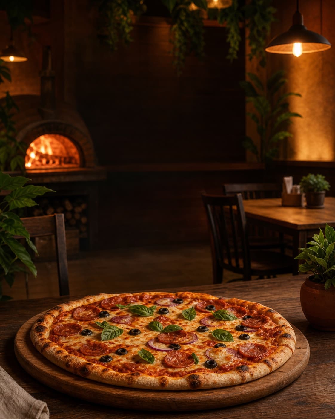 Pizza grande en el salón de Del Horno